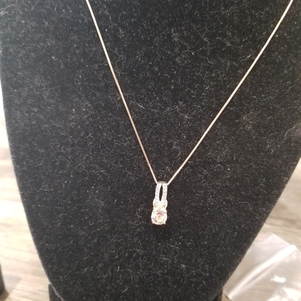 10k and SS Morganite Necklace 20 Inch